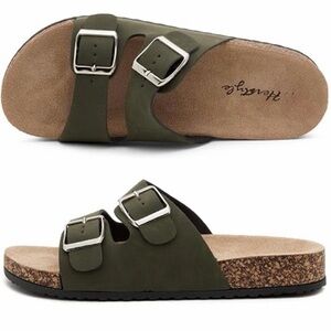 Herstyle Olive Double Buckle Cork Footbed Sandals size 40
